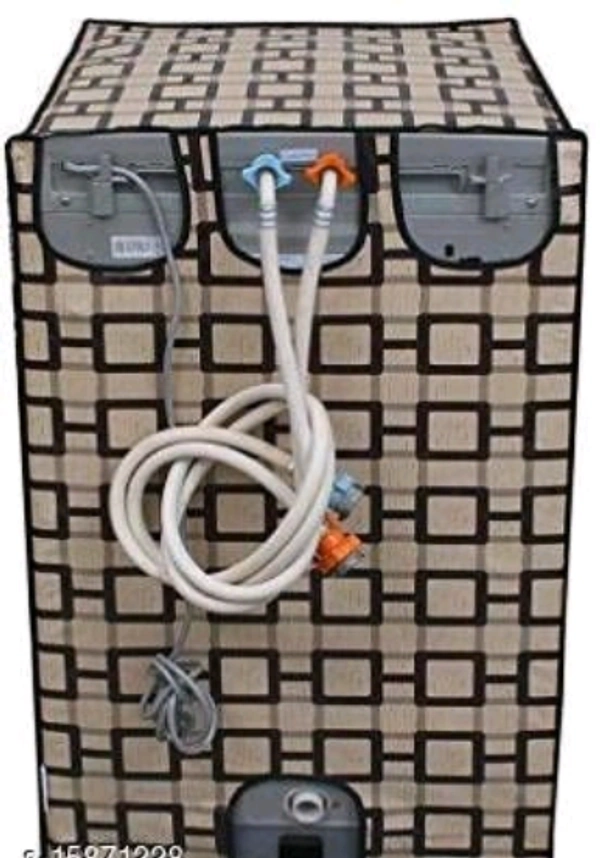 DREAM CURE Portable Washing Machine Brown Color Printed PVC Cover,Top Load Waher Dryer Cover Water Proof , Full Automatic /Wheel Washing Machine Cover For 6 Kg Cover - Grey